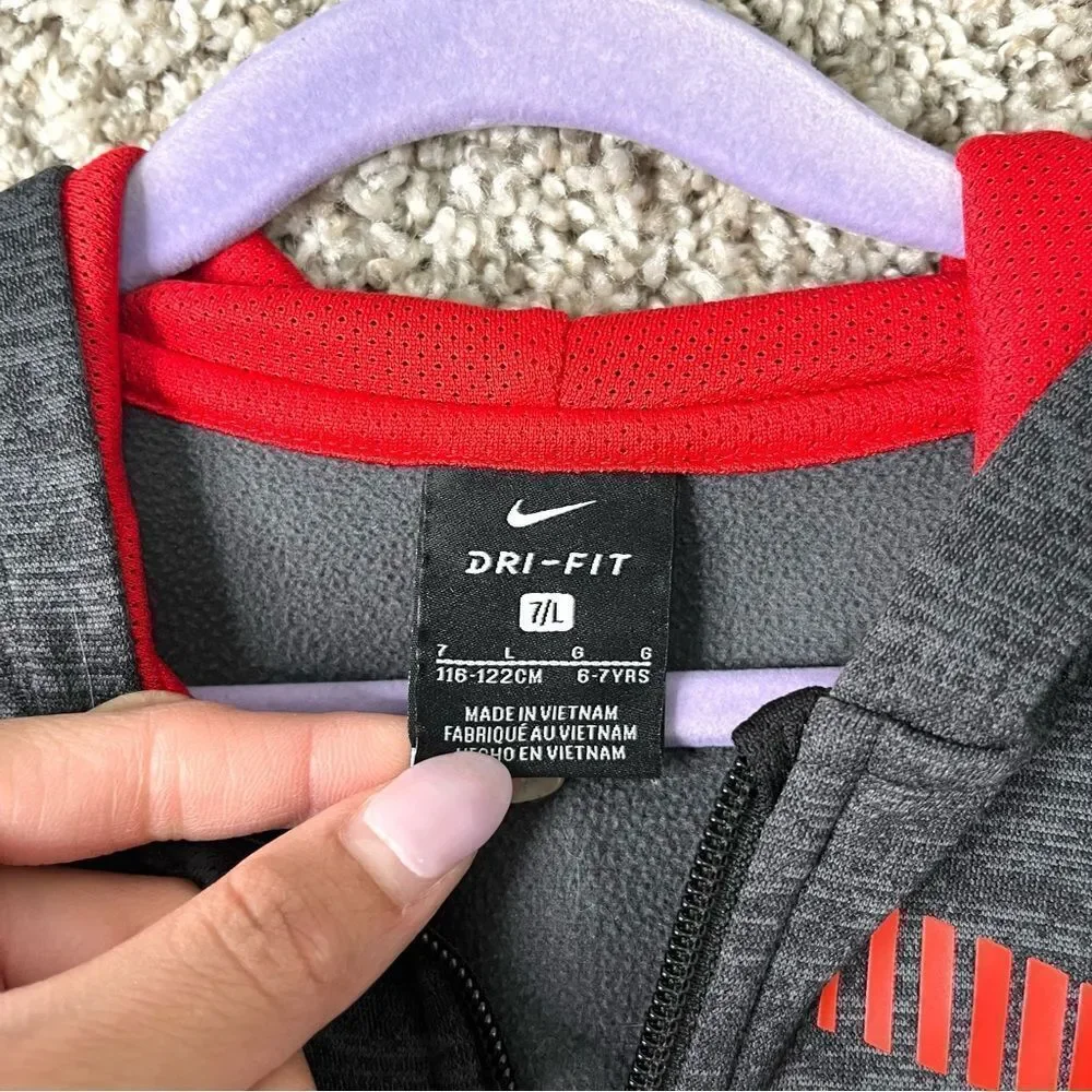 Nike Jacket Boys 7/Large‎ Dri-Fit Dark Gray and Red Zip Up Training Hooded